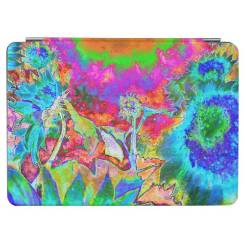 Blue sunflowers pink sunflower watercolor painting iPad air cover