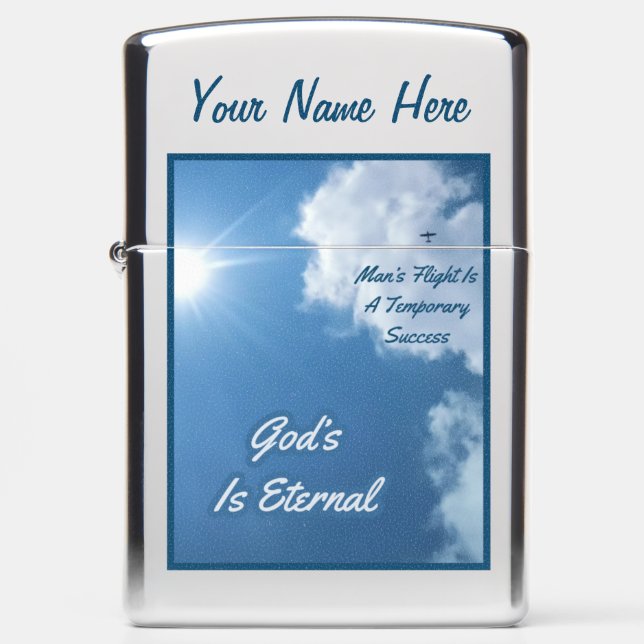 Blue Sunny Cloudy Sky Airplane Christian Memoria Zippo Lighter (Front)