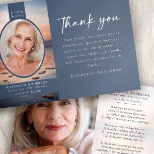 Blue Sunrise Photo Funeral Memorial Thank You Card