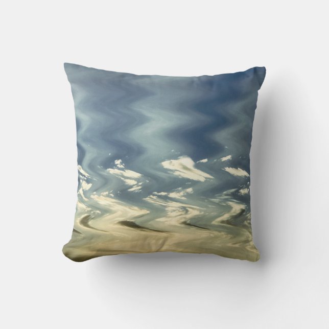 Blue Sunset Abstract Wave Throw Pillow (Front)