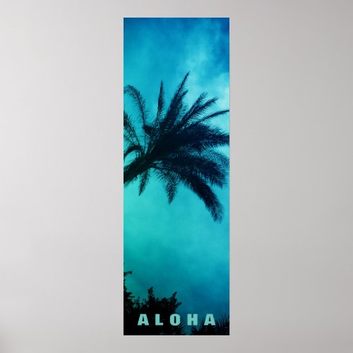 Blue Sunset Aloha Hawaii Palm Trees Tropics Travel Poster