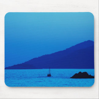 blue sunset and boat mousepad