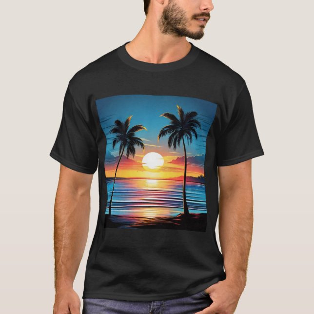 Blue Sunset Beach Tee - Tranquil Shoreline in Twil (Front)