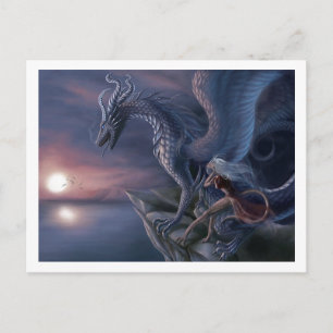Blue Sunset Dragon Postcard Enchanting Fantasy