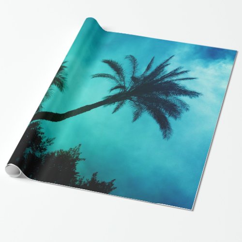 Blue Sunset Hawaiian Exotic Palm Trees  Beach Wrapping Paper