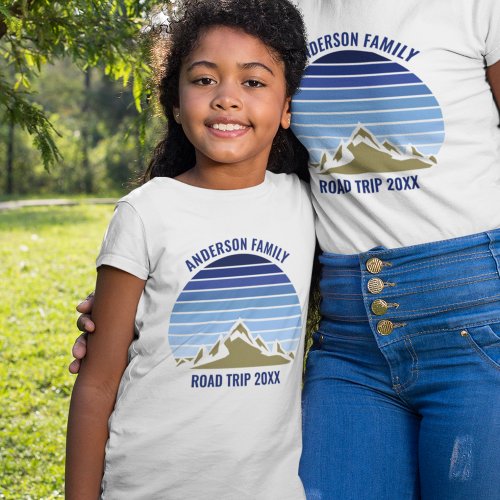 Blue Sunset Mountain Custom Family Reunion Kids T_Shirt