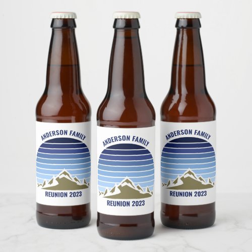 Blue Sunset Mountain Custom Family Reunion Party Beer Bottle Label