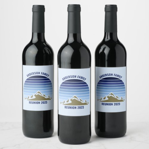 Blue Sunset Mountain Custom Family Reunion Party Wine Label