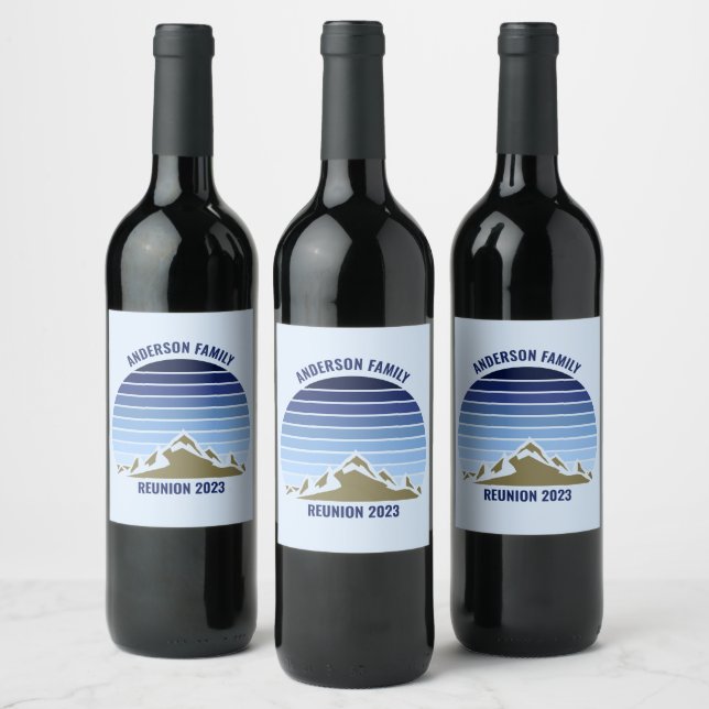 Blue Sunset Mountain Custom Family Reunion Party Wine Label (Bottles)