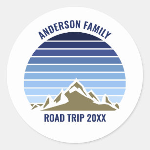 Blue Sunset Mountain Custom Family Reunion Trip Classic Round Sticker