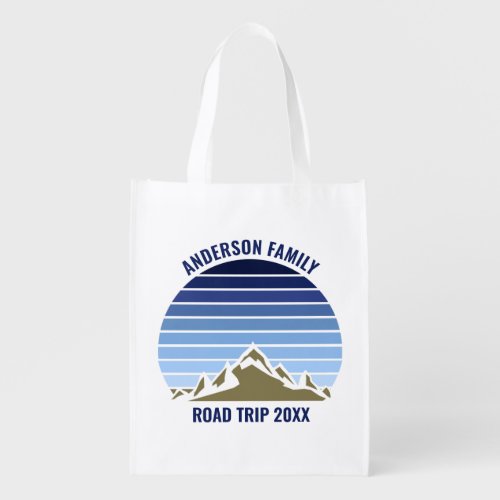Blue Sunset Mountain Custom Family Reunion Trip Grocery Bag