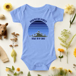 Blue Sunset Mountain Custom Family Reunion Trip Infant T-shirt<br><div class="desc">This cool blue vintage sunset over rocky mountains in nature makes a great image for a baby bodysuit for a family reunion,  road trip,  or summer vacation. Commemorate your mountain trip with this infant outfit. Just add your own last name and the year with our personalization tool.</div>