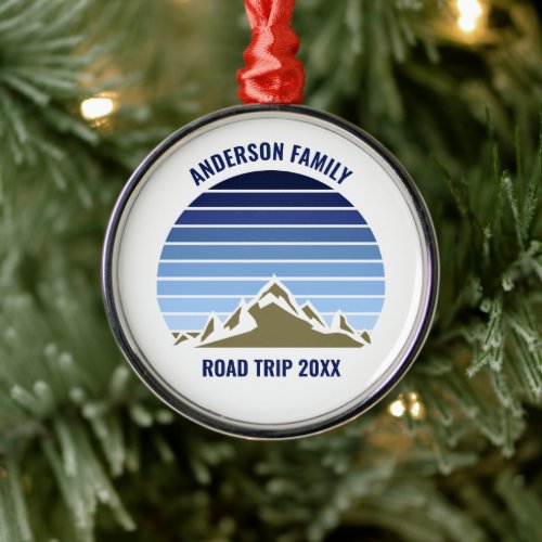 Blue Sunset Mountain Custom Family Reunion Trip Metal Ornament