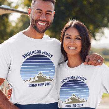 Blue Sunset Mountain Custom Family Reunion Trip T-shirt by epicdesigns at Zazzle