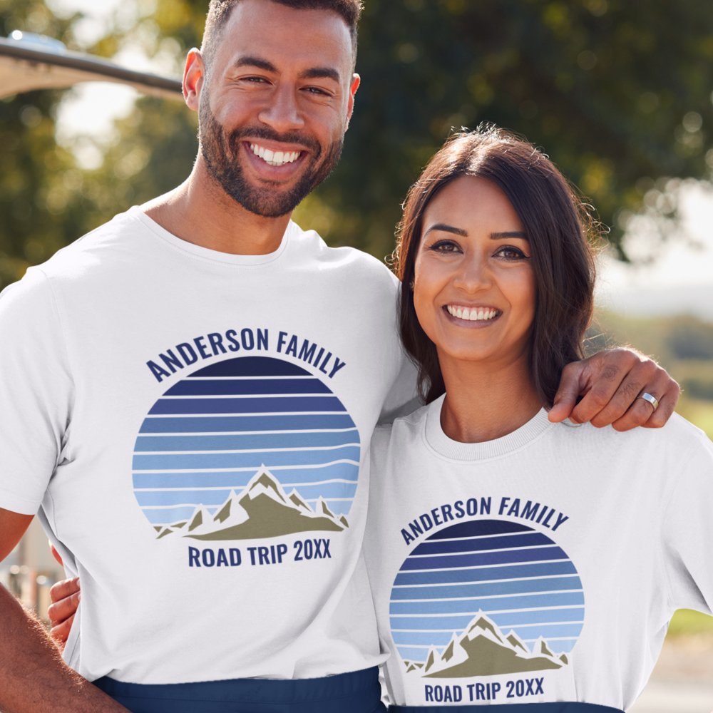 Discover Blue Sunset Mountain Custom Family Reunion Trip Personalized T-Shirt