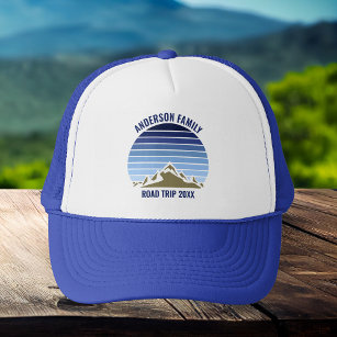 Blue Sunset Mountain Custom Family Reunion Trip Trucker Hat