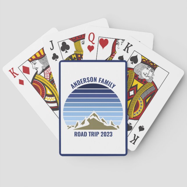 Blue Sunset Mountain Custom Family Road Trip Poker Cards (Back)