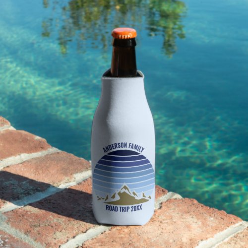 Blue Sunset Mountain Personalized Family Reunion Bottle Cooler