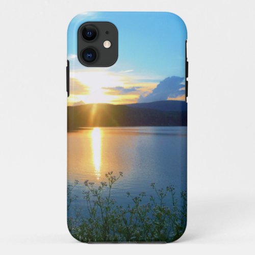 Blue sunset on lake iPhone 11 case