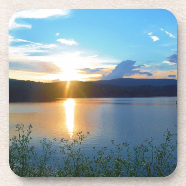 Blue sunset on lake coaster (Front)
