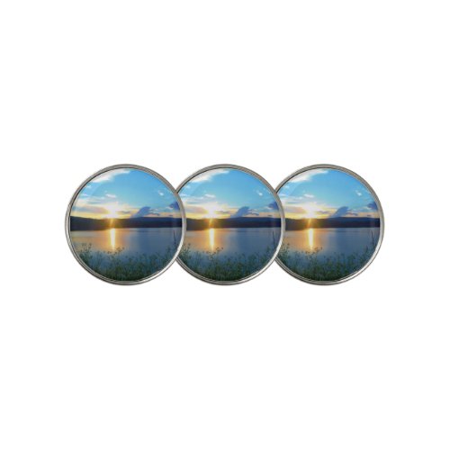 Blue sunset on lake golf ball marker