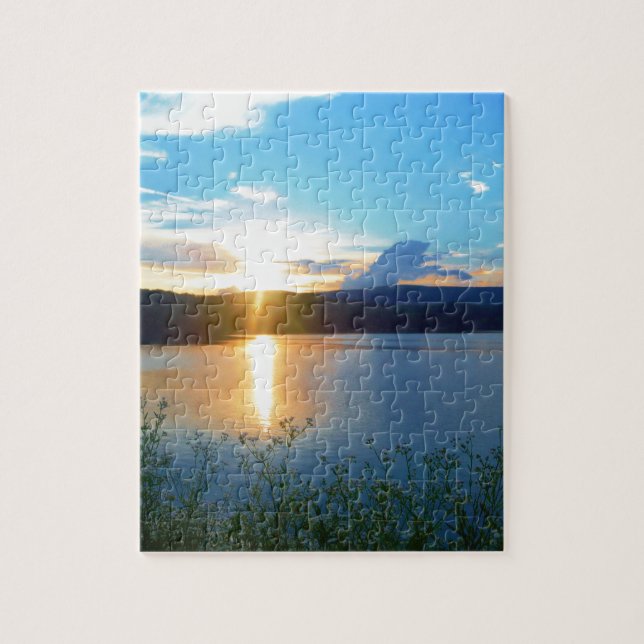 Blue sunset on lake jigsaw puzzle (Vertical)
