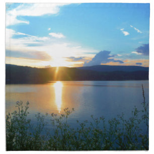Blue sunset on lake napkin