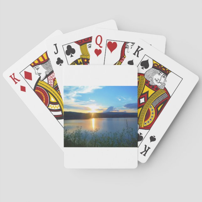 Blue sunset on lake poker cards (Back)