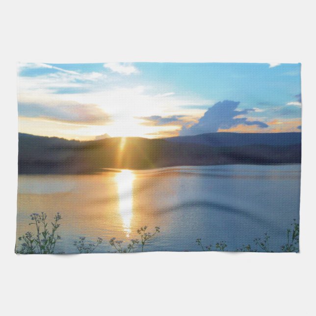 Blue sunset on lake towel (Horizontal)