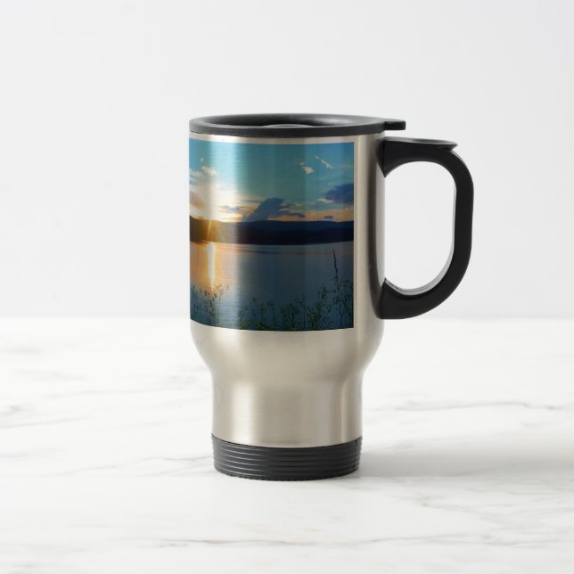 Blue sunset on lake travel mug (Right)
