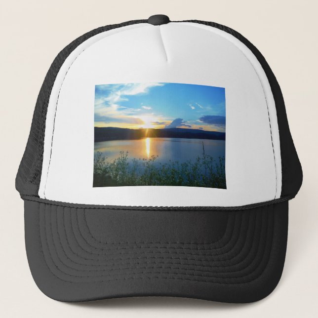 Blue sunset on lake trucker hat (Front)