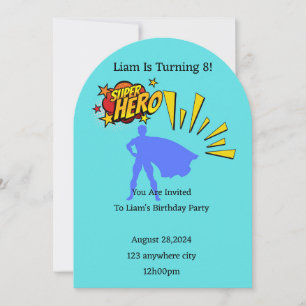 Blue superhero birthday invitation