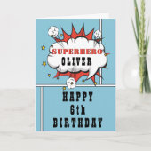 Blue Superhero Comic Speech Bubble Boy Birthday Card (Front)