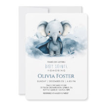Blue Superhero Elephant Baby Shower Invitation