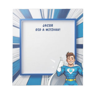 Blue Superhero Personalized Mitzvah Note Pad
