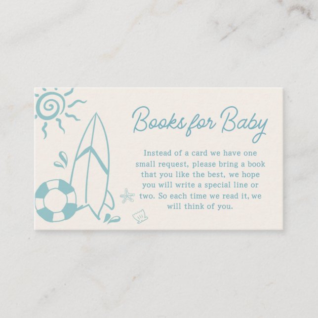 Blue Surf Baby on Board Baby Shower Books for Baby Enclosure Card (Front)