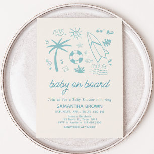 Blue Surf Baby on Board Baby Shower Invitation