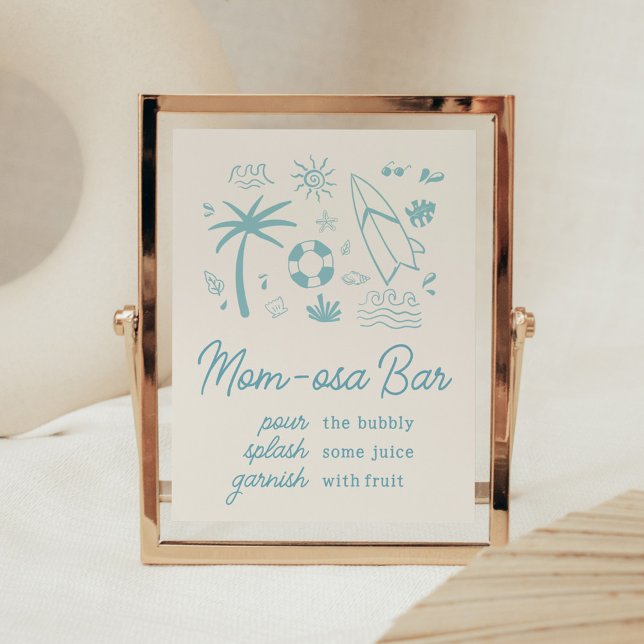 Blue Surf Baby on Board Baby Shower Mom Osa Bar Poster (Blue Surf Baby on Board Baby Shower Mom Osa Bar Sign)