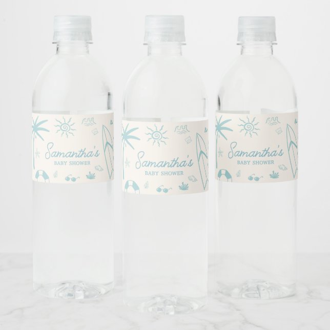 Blue Surf Baby on Board Baby Shower Water Bottle Label (Bottles)