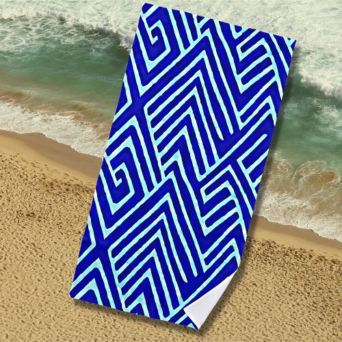 Blue Surf Theme Abstract Geometric Beach Towel