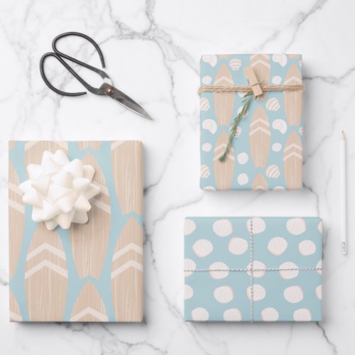 Blue Surfboard Beach  Wrapping Paper Sheets