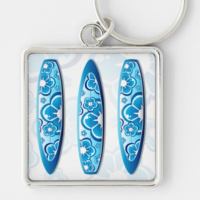 Blue surfboards Summer beach art Keychain (Front)