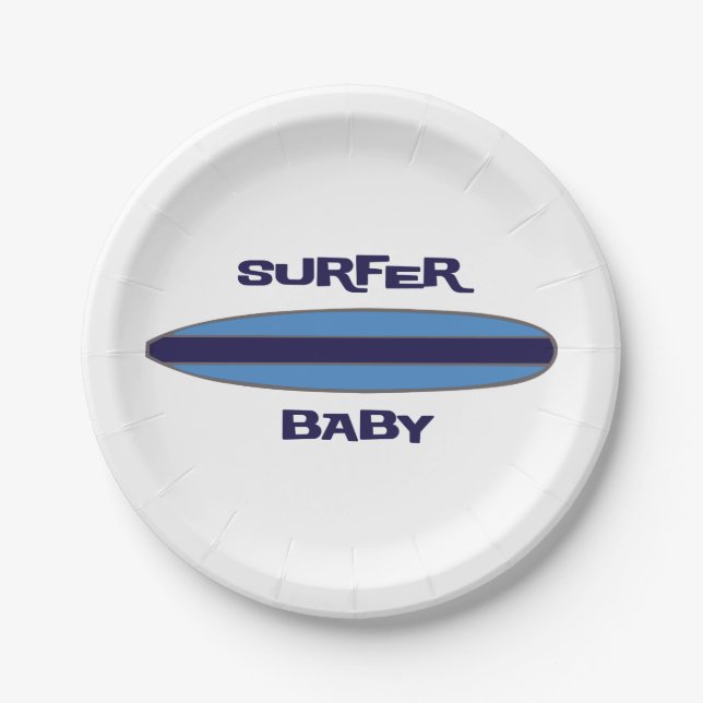 Blue Surfer Baby Paper Plates (Front)