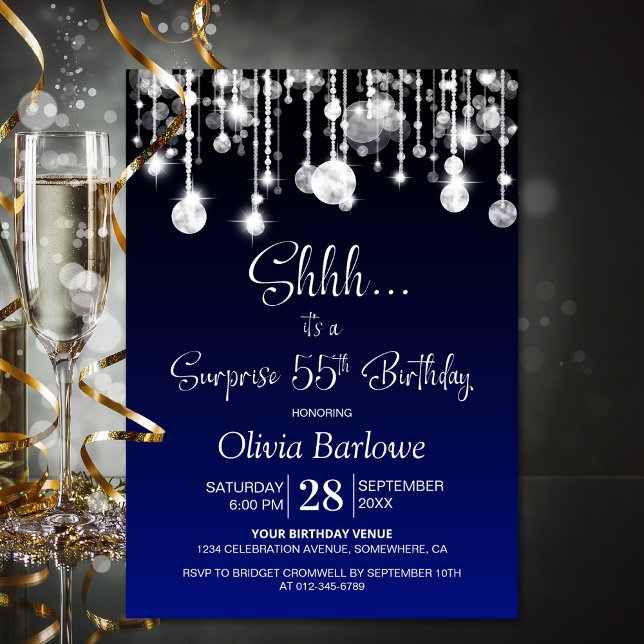 Blue Surprise 55th Birthday Party Invitation (Creator Uploaded)