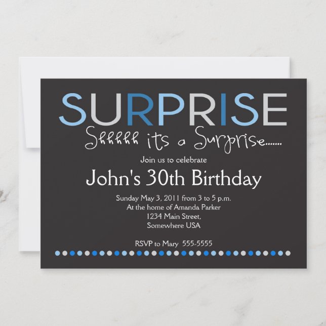 Blue Surprise Birthday Invitation (Front)