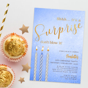 Blue Surprise Birthday Invitation – Gold Candle