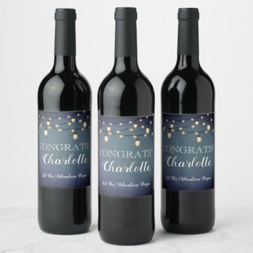 Blue Surprise Retirement Party String Lights Wine Label