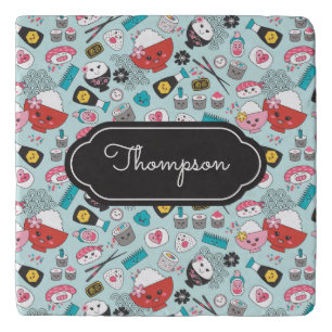 Blue Sushi Pattern Kawaii Kitchen Trivet