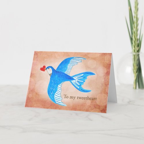 Blue Swallow Carrying Red Heart To My Tweetheart Card