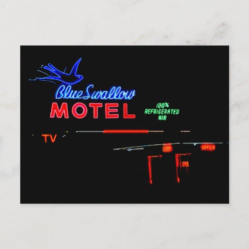 Blue Swallow Motel Sign Tucumcari New Mexico Postcard